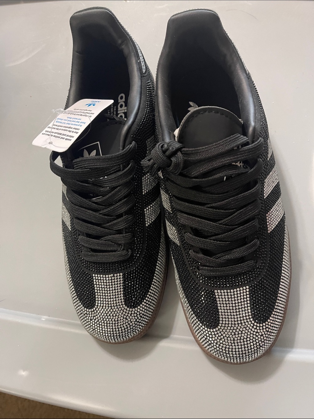 adidas Black Sneakers with Silver Rhinestone Stripes